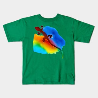 Gecko Watercolor Painting Kids T-Shirt